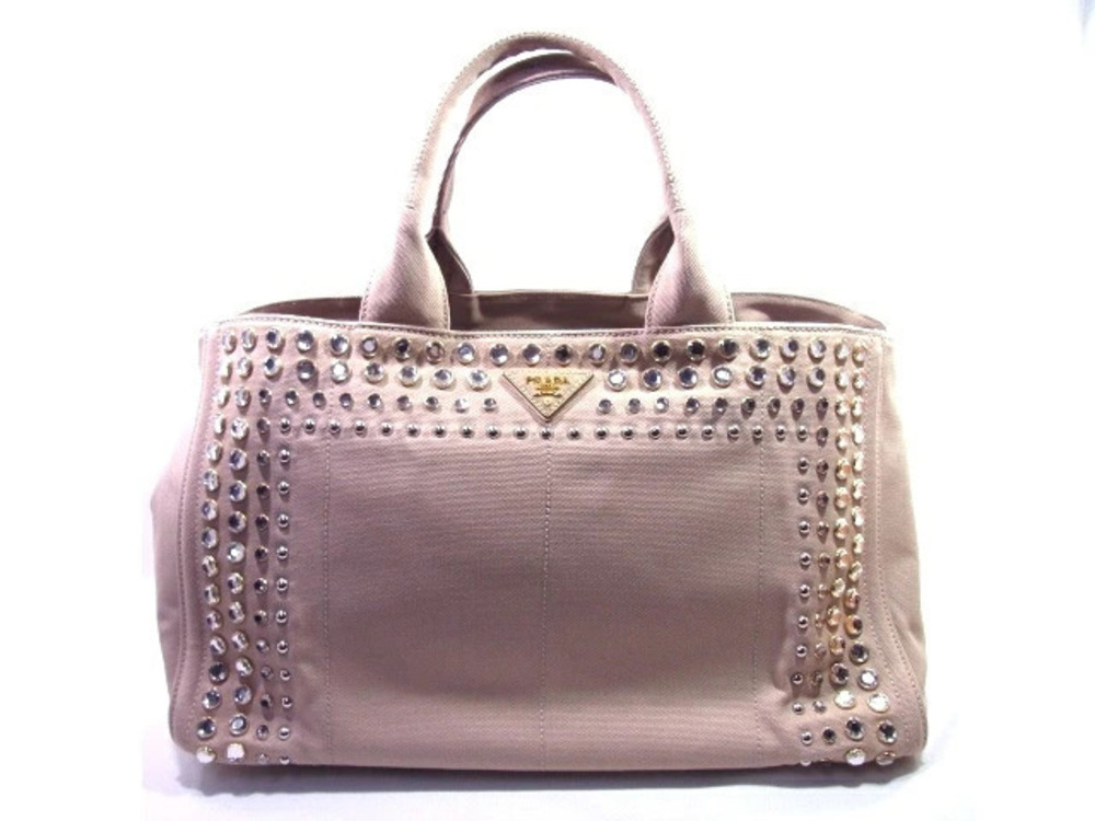 Prada Canapa handbag bejeweled canvas Beige Cream